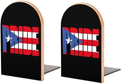 Porto Riko Rika Bayrağı Ülke Gurur Baskılı Kitap Sonu Ahşap Kitap Ayracı 1 Çift Raflar için Ağır Kitap Standı 5X3 İnç
