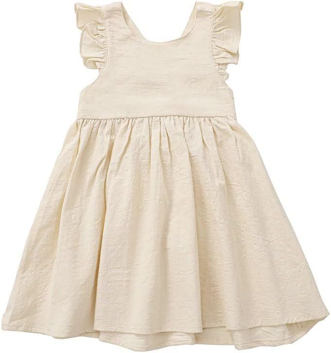 POPÜLER Toddler Bebek Kız yaz elbisesi Pamuk Keten Fırfır Kolsuz Düğme Aşağı Çocuklar Rahat Plaj Parti Elbiseler 1-5T