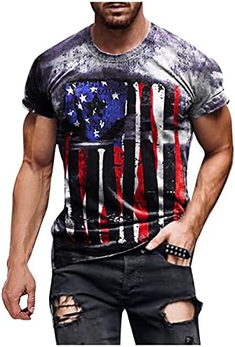 Erkek 4th Temmuz Asker Kısa Kollu Gömlek Amerikan Bayrağı Bağımsızlık Günü Gömlek Retro Üstleri Yıldız ve Çizgili T Shirt