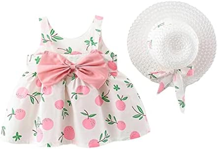 YONGHS Küçük Kızlar Yaz 2 Adet Kıyafetler Yürümeye Başlayan Tankı Oyun Elbise Şapka Prenses Elbise Moda Streetwear