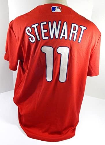 Philadelphia Phillies Stewart 11 Oyun Kullanılmış Kırmızı Forma Genişletilmiş ST BP XL 387 - Oyun Kullanılmış MLB Formaları