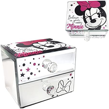 Disney Minnie Mouse Mücevher Kutusu, Aynalı Cam, İnanıyorum iç Minnie 2 Çekmece Takı Organizatör