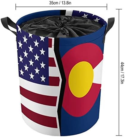 Amerikan Ve Colorado Eyalet Bayrağı çamaşır sepeti Yuvarlak Katlanır çamaşır sepeti Kova Depolama saklama kutusu Halat Saplı