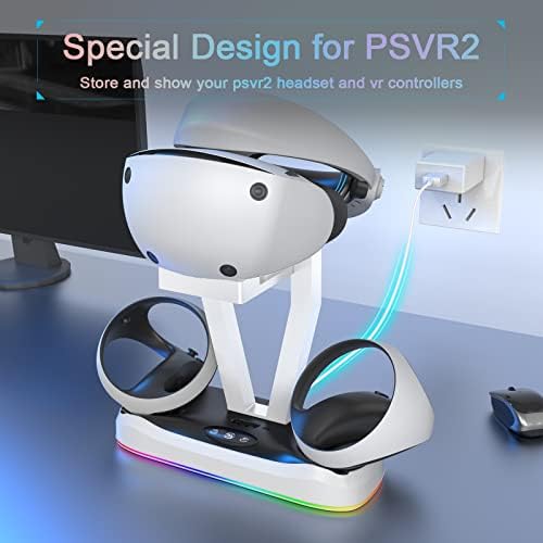PSVR2 için şarj istasyonu, RGB Aydınlatmalı Playstation VR2 için çifte şarj makinesi Standı, Manyetik Konektör, C Tipi Kablo,