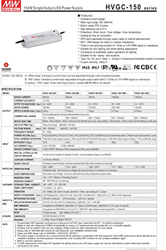 ORTALAMA KUYU HVGC-150-700A 150 W Tek Çıkışlı 700 mA 215 Vdc Çıkış Max IP65 LED Güç Kaynağı - 1 ürün(ler)