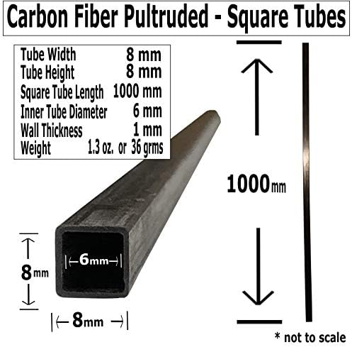 (4) KARBXON-PULTRUDED KARE KARBON FİBER TÜP-Siyah-8mm X 8mm x 1000mm-İçi boş Kare karbon fiber çubuklar-Saf karbon fiber