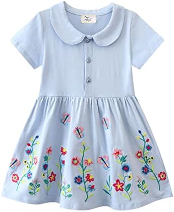 KAGAYD Yenidoğan Kız Elbise Toddler Bebek Kız Çiçek Baskı Kısa Kollu Prenses Denim Elbise Kıyafet Çay Parti Elbise Kızlar