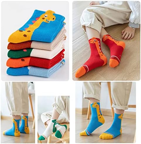YİPİNU Erkek ve Kız Dinozor Çorap Yaş 1-3 ve 9-12 Yaşındaki Ekip Çorap 5 Paket Çocuklar Hediye Seti