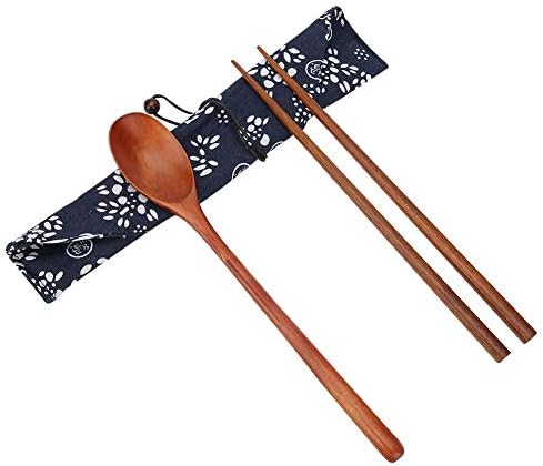Fdıt ahşap chopstickler Kaşık Sofra Seti Ahşap Sofra Takımı Japon Tarzı Kullanımlık Sofra Seyahat Eşyaları için Kese ile