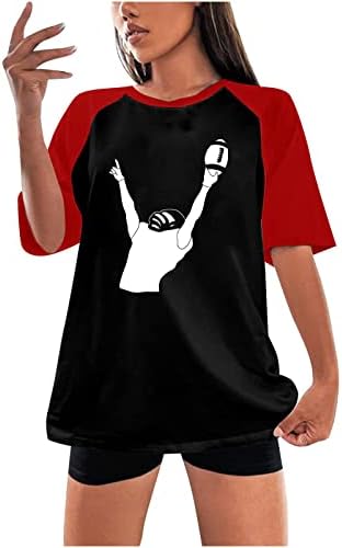 Beyzbol Grafik Tees Bayanlar Raglan Renk Bloğu Kısa Kollu T Shirt Yaz Kısa Kollu Yuvarlak Boyun Gevşek Fit Tops