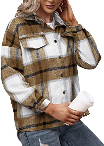Bayan Ekose Ceket Ceket oduncu gömleği Kadınlar için Düğme Aşağı Gömlek Uzun Kollu Yaka Palto Casual Bluzlar Tops