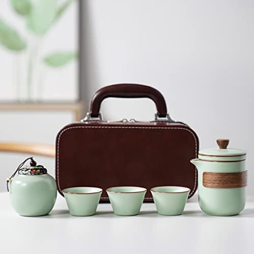 HDRZR Seyahat Taşınabilir Hızlı Fincan Pot Üç Fincan çay seti Küçük Set Açık Beraberindeki Demlik Hediye (Renk: Gri, Boyutu: