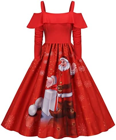 2022 Noel Elbiseler Kadınlar için Zarif Uzun Kollu V Boyun Elbise Vintage Salıncak Kokteyl Parti Maxi Elbise Kemer ile