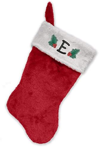 Bana İşlemeli İlk Noel Çorabını Monogramladı, Kırmızı ve Beyaz Peluş, İlk E