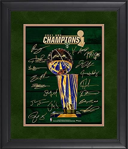 Milwaukee Bucks, Faks İmzalarıyla 11 x 14 2021 NBA Finalleri Şampiyon Kolajını Çerçeveledi-NBA Takım Plaketleri ve Kolajları