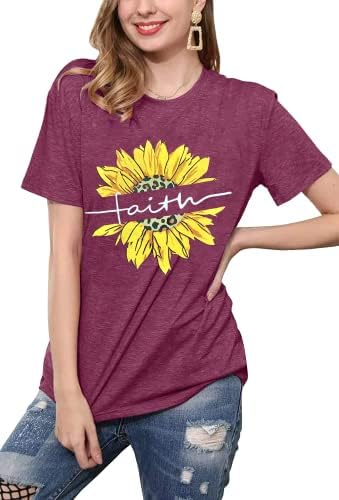 İnanç Gömlek Kadınlar için Ayçiçeği Grafik Tees Sevimli Mektup Baskı Atletik T-Shirt Yaz Rahat Kısa Kollu Tee Tops