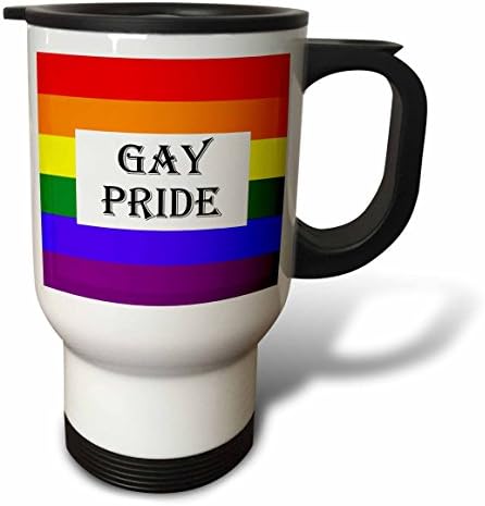 3dRose Eşcinsel Gururu. Gey ve Lezbiyen Bayrağı. Paslanmaz Çelik Seyahat Kupası, 14 oz, Doğal