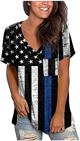 4th Temmuz Tee Gömlek Kadınlar için Kısa Kollu O-boyun Tunik Üstleri Amerikan Bayrağı Çizgili Kravat Boya Vatansever Gömlek