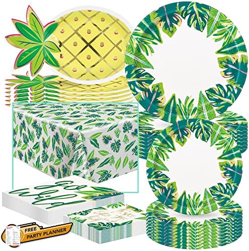 Benzersiz Yaz Partileri Tropikal Yapraklar Yemek Takımı Paketi - 8 Ananas Şekilli Tabak, 8 Akşam Yemeği ve 8 Tatlı Tabağı,