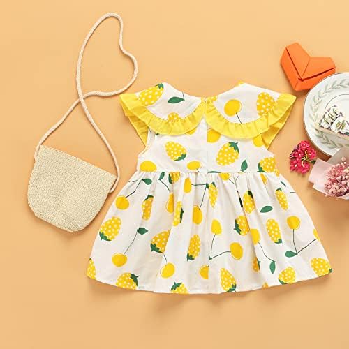 MAİNESAKA Bebek Bebek Kız yaz elbisesi Çilek Baskılı Kolsuz Bebek Yaka Ruffles Kısa Elbise Çanta ile 2 Adet Kıyafetler