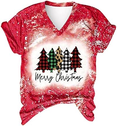 Ağartılmış Gömlek Kadınlar için Noel Ağaçları Batik Tişörtleri Komik Noel Grafik Baskılı Kısa Kollu Üstleri