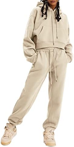 Kissonic kadın Polar Jogger Setleri 2 Adet Eşofman Kıyafetler Kırpma Üst Hoodies koşucu pantolonu
