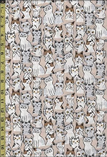 Japon Yenilik Kumaşı-Sevenberry Sevimli Kediler-SB-850349-1-4 - Tan - Yarım Yarda