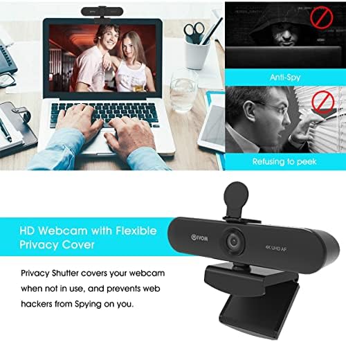 Otofokuslu Oıvom 4K Web Kamerası, Video Konferans Kamerası, Gürültü Önleyici Mikrofonlar, Skype Ekipleri için Çalışır, Dizüstü