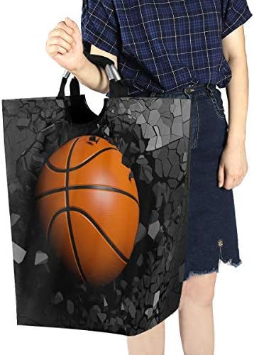 Pfrewn 3D Basketbol Siyah Duvar Büyük çamaşır sepeti Katlanabilir Çamaşır Sepeti Kolları ile Su Geçirmez Dayanıklı Çamaşır