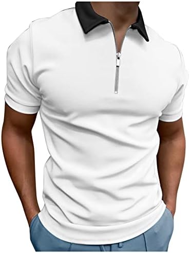 XXVR Erkek Fermuar polo gömlekler Yaz Kısa Kollu Renk Bloğu Yakalı Üstleri İş Slim Fit Casual golf topluğu Tops
