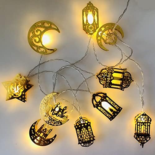 Wxuean ramazan Eid dekorasyon ışıkları akülü 5Ft Eid dize ışıkları 10 LEDs ay, yıldız, kale, fener ışıkları, kapalı ramazan