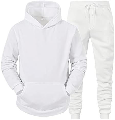 ıOPQO Erkek Üç Düğme Takım Elbise Erkekler Sonbahar Ve Kış Seti Eğlence Düz Renk Fermuar Kazak Pantolon Spor Setleri (Beyaz,