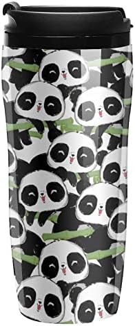 Sevimli Panda Ayılar termos kupa kapaklı Kullanımlık Seyahat Kupa Plastik Su Şişesi Çift Duvar Kahve Fincanı