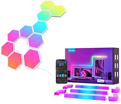 Govee Glide RGBIC akıllı duvar lambası, çok renkli özelleştirilebilir paket Glide Hexa ışık panelleri, akıllı LED altıgen