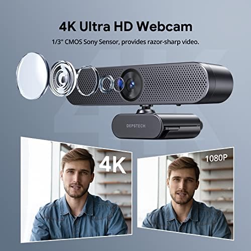 Webcam 4K, Uzaktan Kumandalı DEPSTECH DW50 Webcam, Mikrofonlu Sony Sensörlü Bilgisayar Kamerası, Gürültü Önleyici, Otomatik