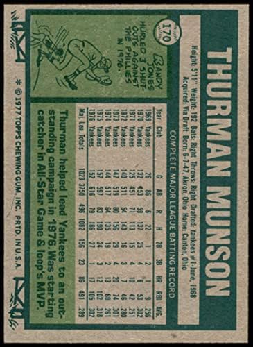 1977 Topps 170 Thurman Munson New York Yankees (Beyzbol Kartı) VG/ESKİ Yankees
