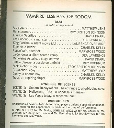 Sodom'un Vampir Lezbiyenleri, Broadway dışı oyun faturası + Charles Busch, Tom Aulino, Robert Carey, Andy Halliday, Arnie