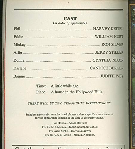 Hurlyburly, Broadway Oyun Faturası + Candice Bergen, Cynthia Nixon, William Hurt, Ron Silver, Judith Ivey, Jerry Stiller,