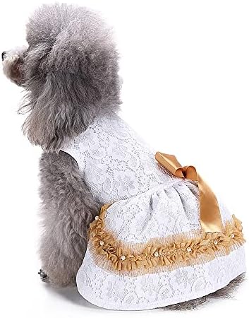 LifeWheel Köpek Elbise için Küçük Orta Köpekler Kız Köpek Beyaz Prenses Elbiseler ile Yay ve İnci Dekor Pet Dantel Kostüm