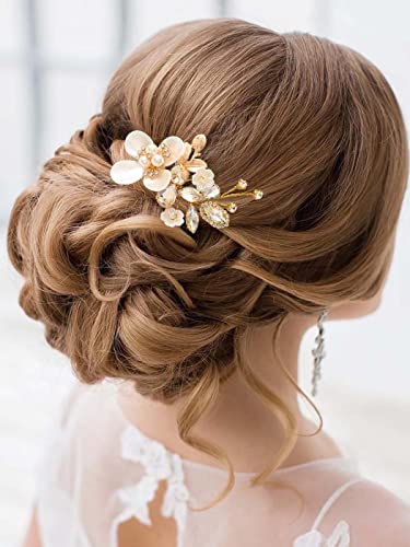 Catery Çiçek Gelin Düğün Saç Tarak Altın saç Parçası Kristal Gelin Yan Tarak Şampanya Taklidi Başlığı Çiçek Nedime Saç Klipleri
