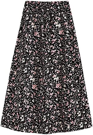 Flowy Pileli Uzun Maxi Etekler Kadınlar için Yaz Casual Boho Uzun Etek Çiçek Baskı Yüksek Bel Salıncak Katmanlı A-Line Etek