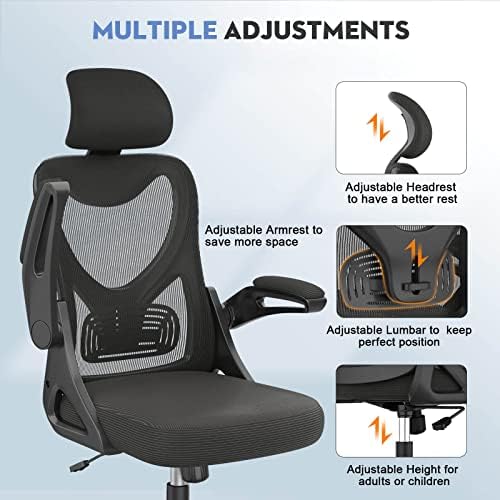 Ofis Koltuğu-Ayarlanabilir 2D Kafalık ve Bel ve Kolçaklı Ergonomik Masa Sandalyesi, Yükseltilmiş Rahat Yastık, Devirme ve
