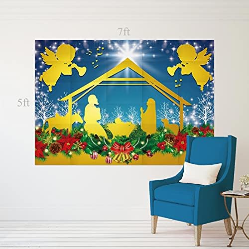 Allenjoy 7x5ft İsa'nın Doğuşu Kutsal Gece Zemin Melekler Yemlik Sahne Arka Plan Hıristiyan Noel Partisi Dekor Afiş Portre