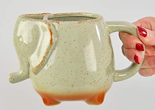 HOME-X Elephant Çay Bardağı, Seramik Elephant Kupa, Kahve Kupası, 16 oz kapasite, 6 ¼ U x 4 G x 3 Y, Yıpranmış Yeşil