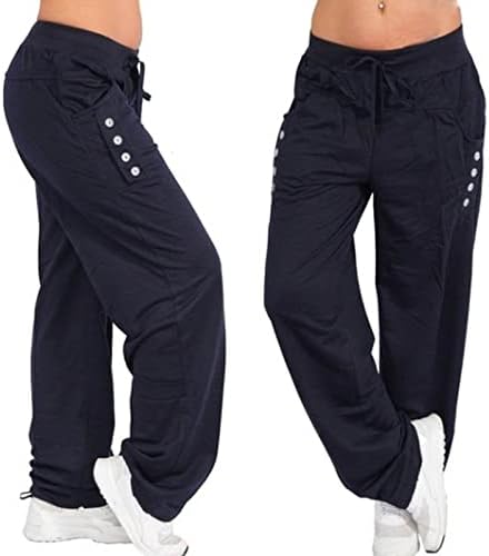 BADHUB kadın Gevşek Geniş Bacak Rahat pantolon Yoga Sweatpants Rahat Yüksek Belli Spor Atletik Katı dinlenme cepli pantolon