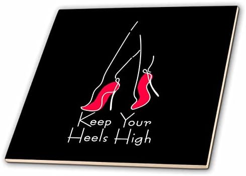 3dRose Topuklarınızı yüksek tutun metin, siyah fayanslarda kırmızı topuklu bacak çizimi (ct-365546-7)