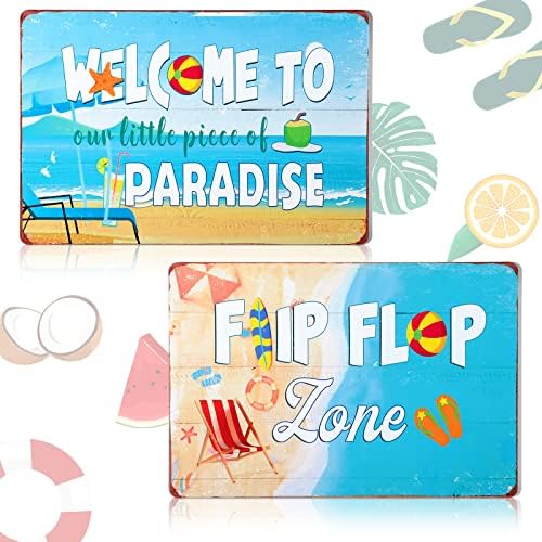 2 Adet Plaj İşareti Flip Flop Duvar İşareti Yaz Yüzme Havuzu Banyo Dekoru Küçük Cennet İşaretimize Hoş Geldiniz Metal Tabela