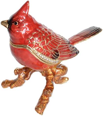 MİXDOM Kardinal Papağan Biblo Kutusu Mücevher Kutusu El Boyalı Dekoratif Kutu Menteşeli Kapaklı Yüzük Küpe Tutucu Kuş Heykelcik