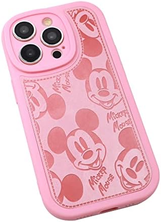 MC Moda Grubu, Inc iPhone 14 Pro Kılıf, Sevimli Karikatür Mickey Mouse Düz Renk PU Deri Cilt Yumuşak TPU Kılıf iPhone 14