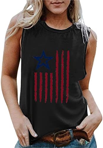 4th Temmuz Tankı Üstleri Kadın Kolsuz Scoop Boyun T-Shirt ABD Bayrağı Yıldız Çizgili Kravat Boya Atletik Tunik Tişörtleri